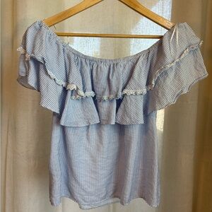 BB Dakota Light Blue Striped Ruffle Blouse